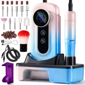 Nail Drill, Portable Electric Nail File 45000RPM, Rechargeable Nail Drill Professional With Bits & Base, For Acrylic Gel Nails, E-File Machine, Manicu (Option: Blue)