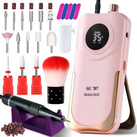Portable Electric Nail Drill Cordless, 35000 RPM Electric Nail File With Holder,Rechargeable Nail Drill E Filer For Nails,Electric Nail Buffer Nail Fi (Option: Pink)