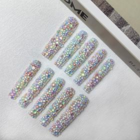 GGddsha Long Novel Design And Reusable HandmadePMMA Acrylic Press On Nails Full Coverage Candy 3D CrystaFake Nails With Box Gifts For Women,Pastel Gal (Option: M)