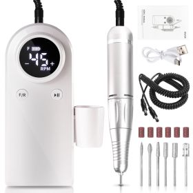45000RPM Professional Nail Drills Kit With 6 Drill Bits, Portable Electric Nail Drill For Acrylic Nails Gel Polishing Removing, Rechargeable Nail File (Option: Silver)