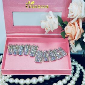 GGddsha Full Diamond Duck Nails Medium Square ReusablePMMA Acrylic Nails Handmade Full Coverage Deluxe 3DCrystal Fake Nail With Box Gift For Women,Aur (Option: M)