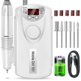 Professional Nail Drill, 35000 RPM Electric Mobile Drill For Acrylic Nails, Rechargeable Electric Nail File Machine Kit For Home Use, Salon Quality, P (Option: White)