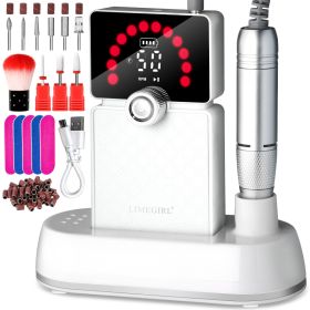 Nail Drill, Portable Electric Nail File 50000RPM, Rechargeable Nail Drill Professional With Bits & Base, For Acrylic Gel Nails, E-File Machine, Manicu (Option: White)