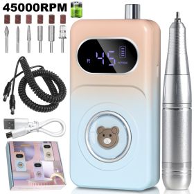 Professional 45000RPM Portable Electric Nail Drill Kit, Rechargeable Nail Electronic File Machine, Electric Nail Polishing Machine With Drill Head And (Option: Blue)