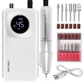 Rechargeable Electric Nail File Professional - 45000RPM Portable Efile Nail Drill Kit, Cordless E File Nail Drill Machine For Acrylic Gel Nails Salon (Option: White)