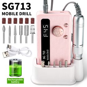 Electric Nail Drill - 45000RPM Portable Nail Drill-Rechargeable Nail E-File Kit With 6 Bits & Base-LED Screen-Ultra-Silent, Rechargeable Nail Drills M (Option: Pink)