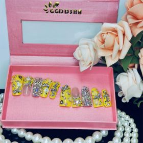 GGddsha Duck Nails Handmade PMMA Acrylic MediumSquare Fake Nails With Rhinestones Love Butterfly DesignReusable Full Coverage Duck Ladies Fake Nail,Su (Option: M)
